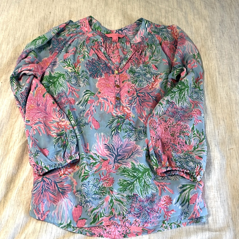 Elsa silk top - L. Pink and blue.